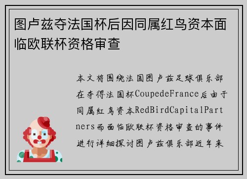 图卢兹夺法国杯后因同属红鸟资本面临欧联杯资格审查